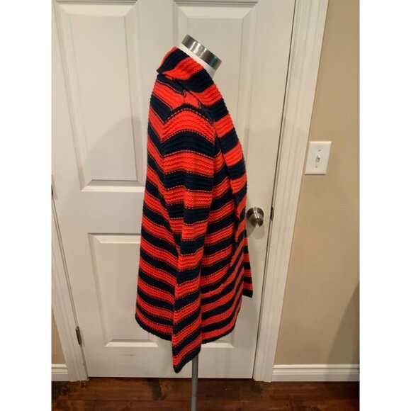 BCBG Max Azria Red & Navy Blue Striped Open Front Cardigan W/ Pockets, Size L - Picture 2 of 5